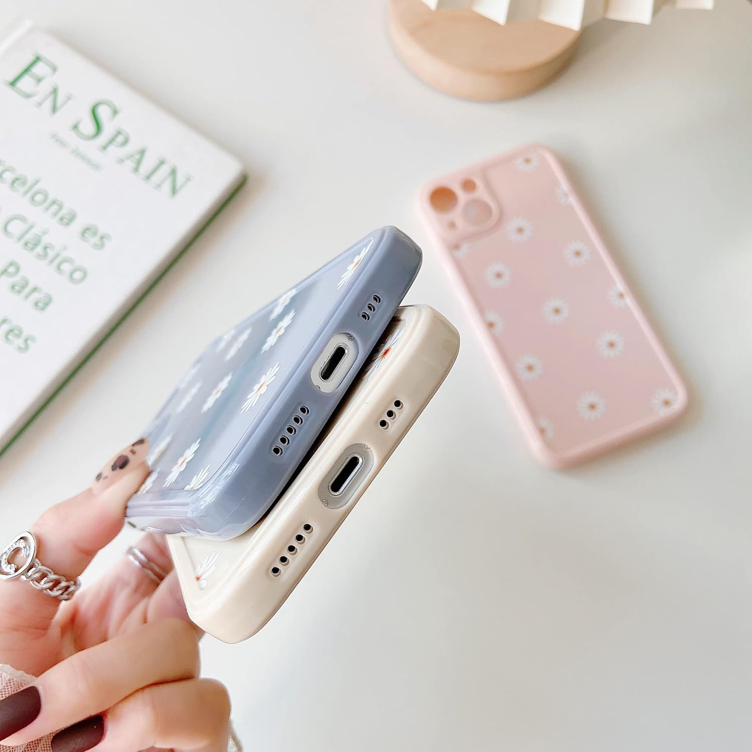 ZTOFERA Funda trasera de TPU para iPhone 13, funda de silicona suave y brillante con patrón de margaritas, linda funda protectora delgada y ligera