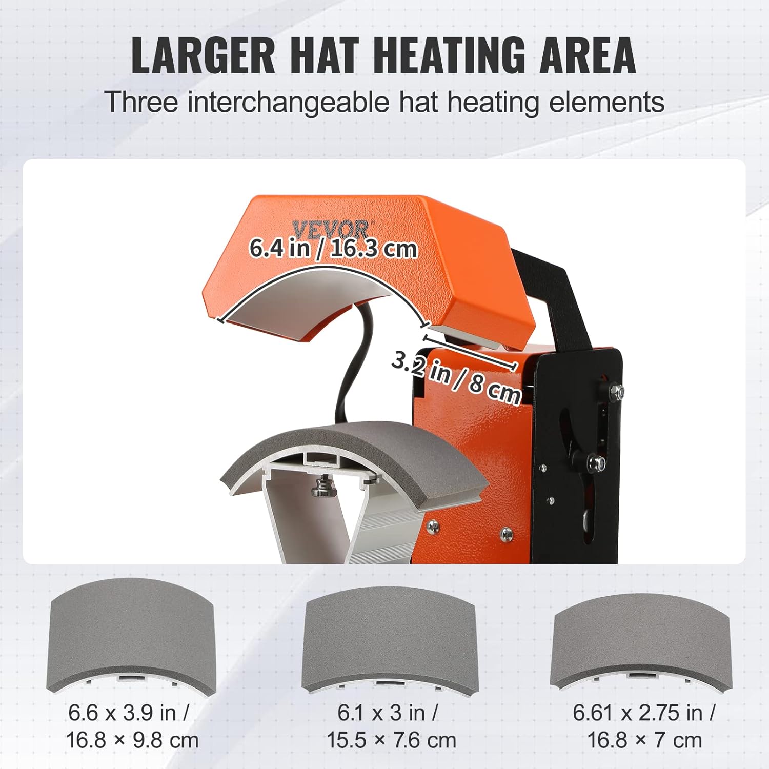 VEVOR Máquina de prensa de calor para sombreros, prensa de calor automática 3 en 1 con 3 placas intercambiables (6.6 x 3.9, 6.6 x 3 y 6.1 x 2.75),