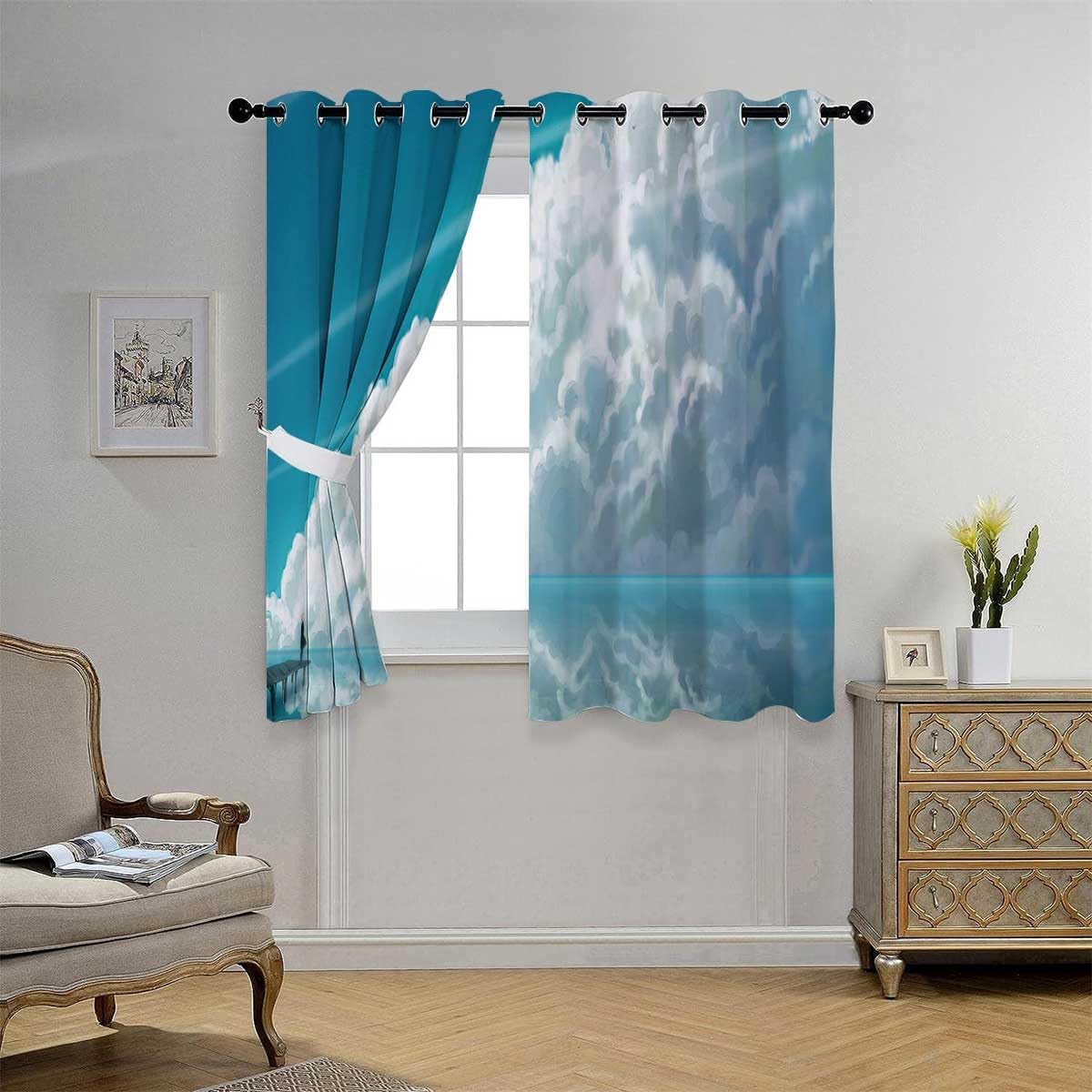YANFENQI Cortina Blackout para Habitacion Paisaje Escénico Insonorizado Cubierta de Puerta Material Blackout 55 pulgadas de ancho por 55 pulgadas de