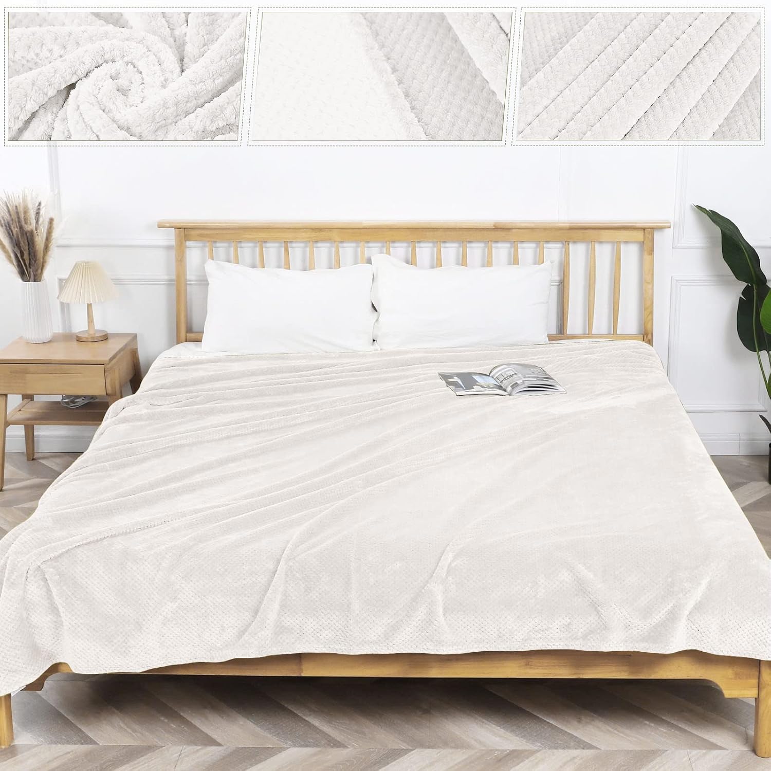 GAGAHAO Manta de vellón, tamaño individual, manta mullida para sofá, suave, cálida, acogedora, decorativa, gruesa, para cama y sofá (blanco crema,
