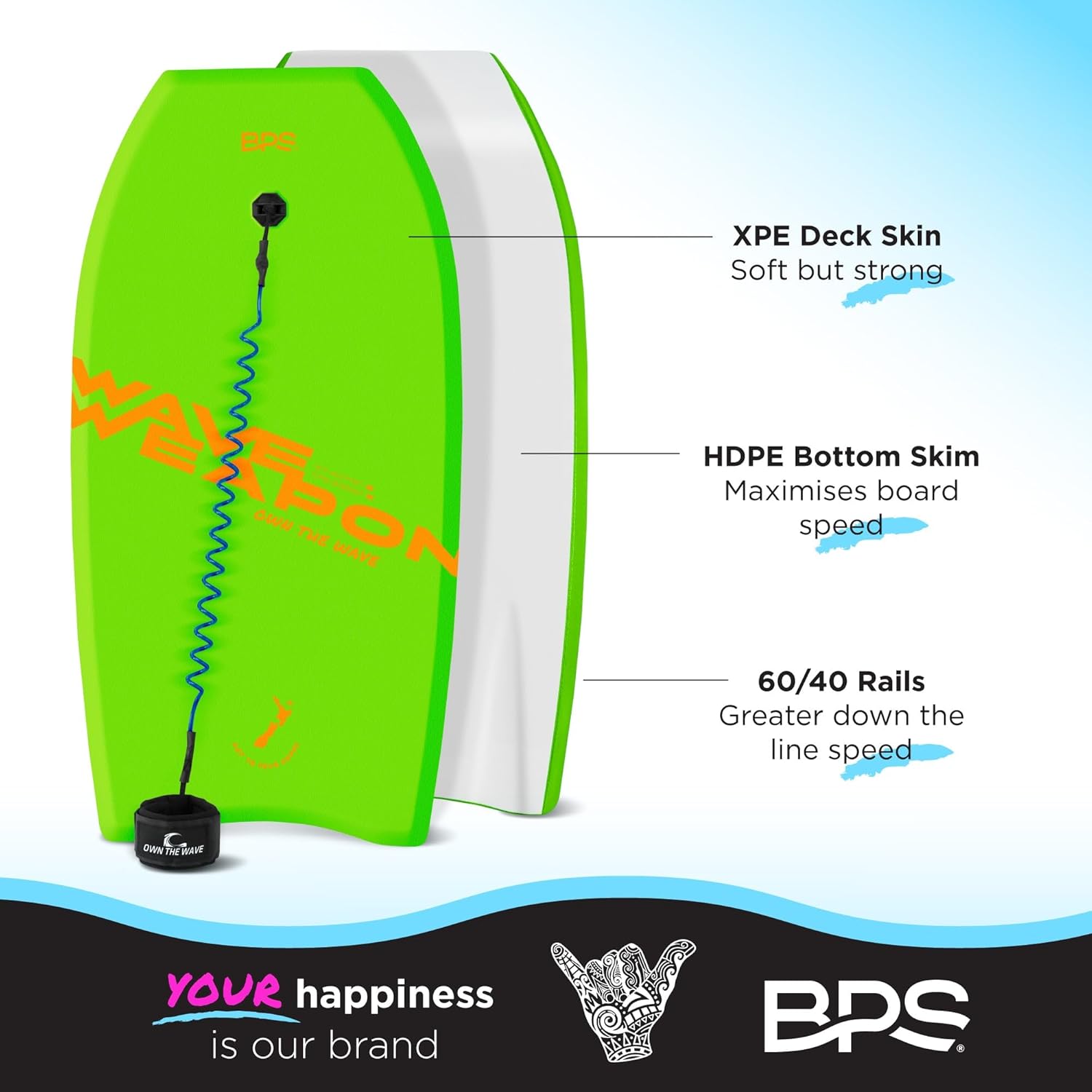 Own the Wave Bodyboard ‘Wave Weapon’ con correa premium, ligero con núcleo EPS