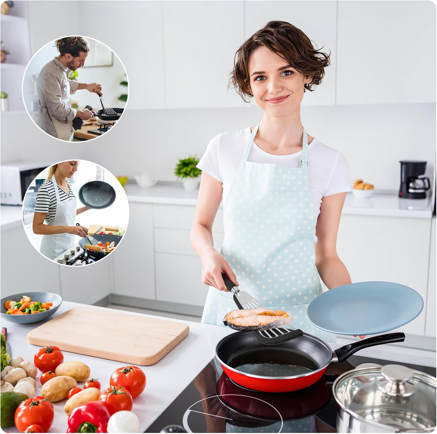 Espátula de pescado de acero inoxidable con borde de silicona, espátula de pescado de 13 pulgadas para utensilios de cocina antiadherentes, espátula