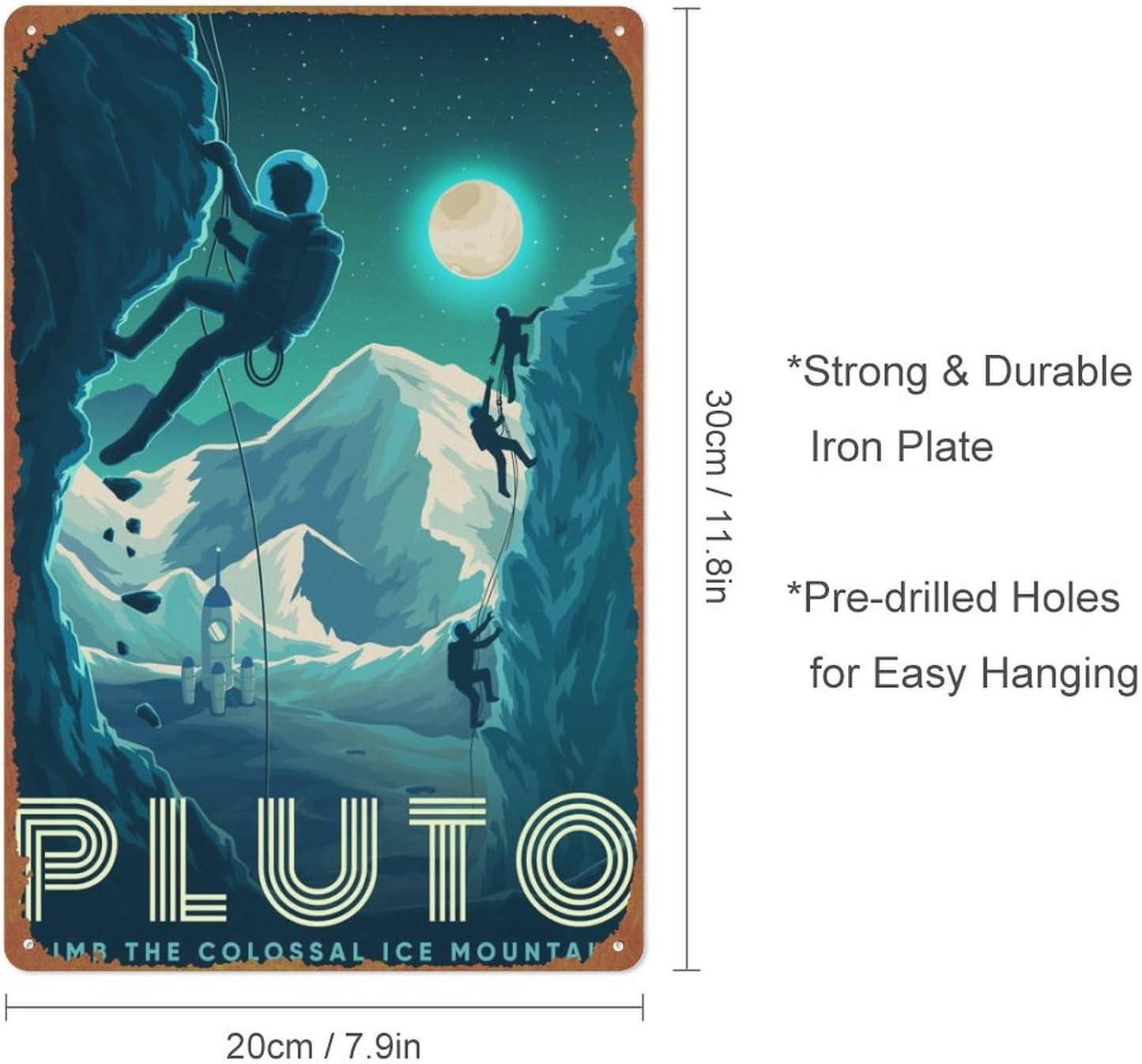 Póster de metal Climb Plutón para decoración de pared, decoración de arte retro, placa de metal de 8 x 12 pulgadas