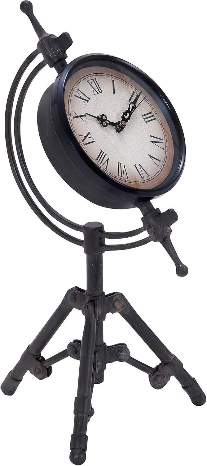 Deco 79 Reloj de trípode de metal, 7″ x 7″ x 14″, negro