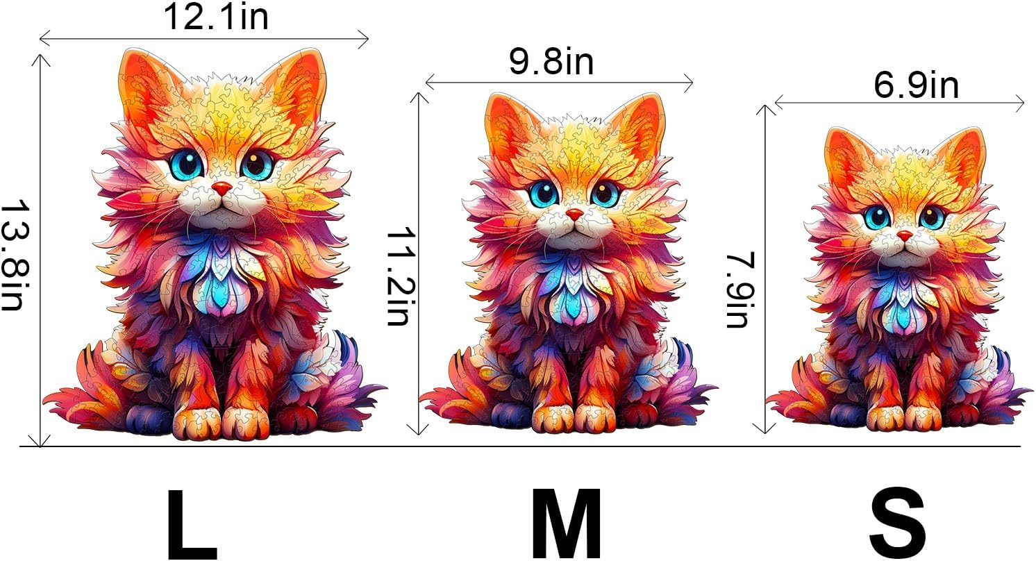 Rompecabezas de madera, con forma de gato dócil, 90 piezas de 7.9 x 6.9 pulgadas. Rompecabezas ecológico con forma de animal único, regalo de