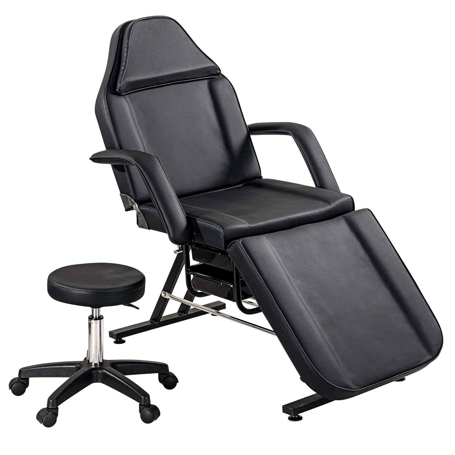 Cama de masaje de salón con taburete, Silla de mesa de masaje facial de spa de belleza de 73 pulgadas, sillas de tatuaje ajustables de 3 secciones,