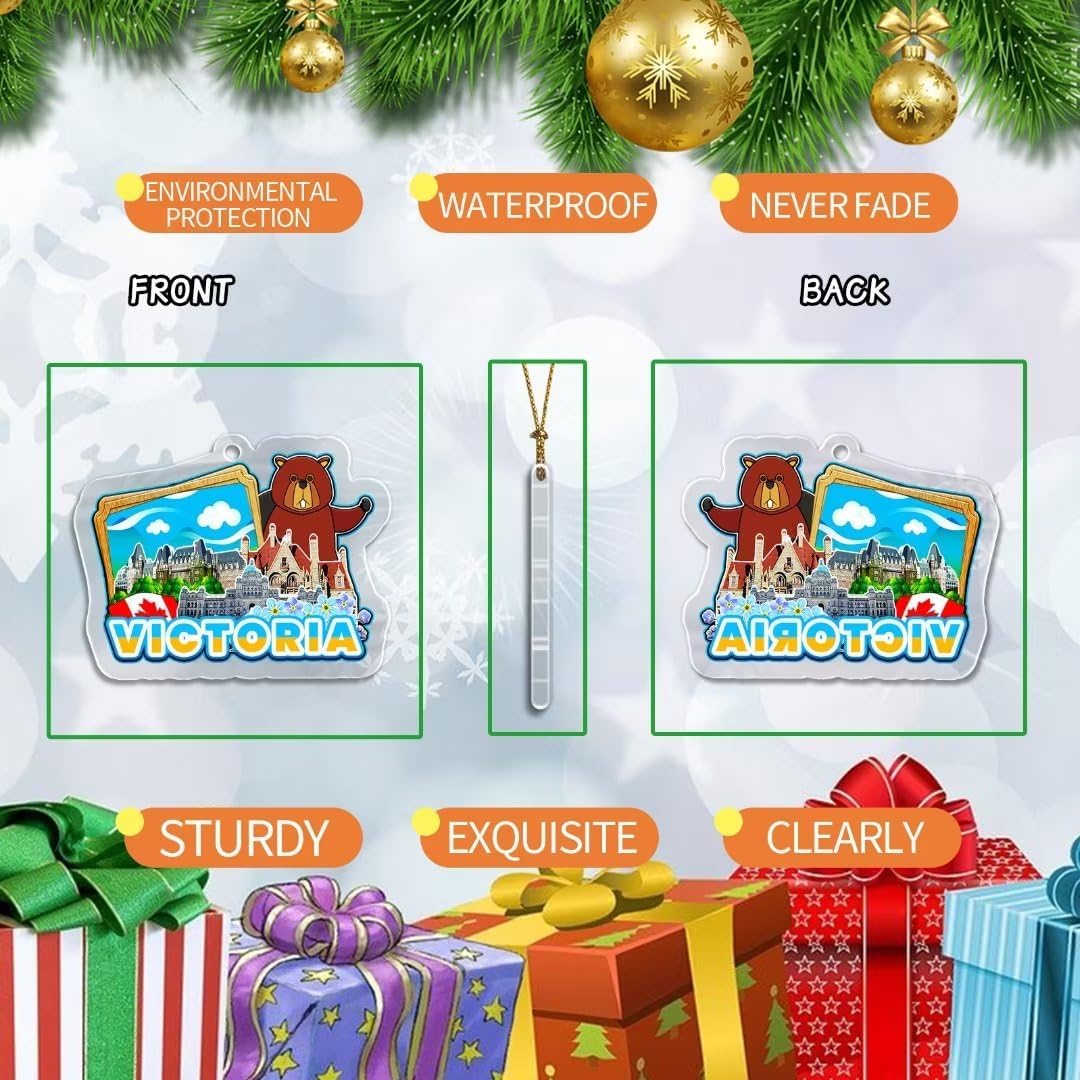 Victoria – Adorno de Navidad de Canadá acrílico transparente de doble cara para decoración de árbol, colgante de recuerdo de viaje, colección
