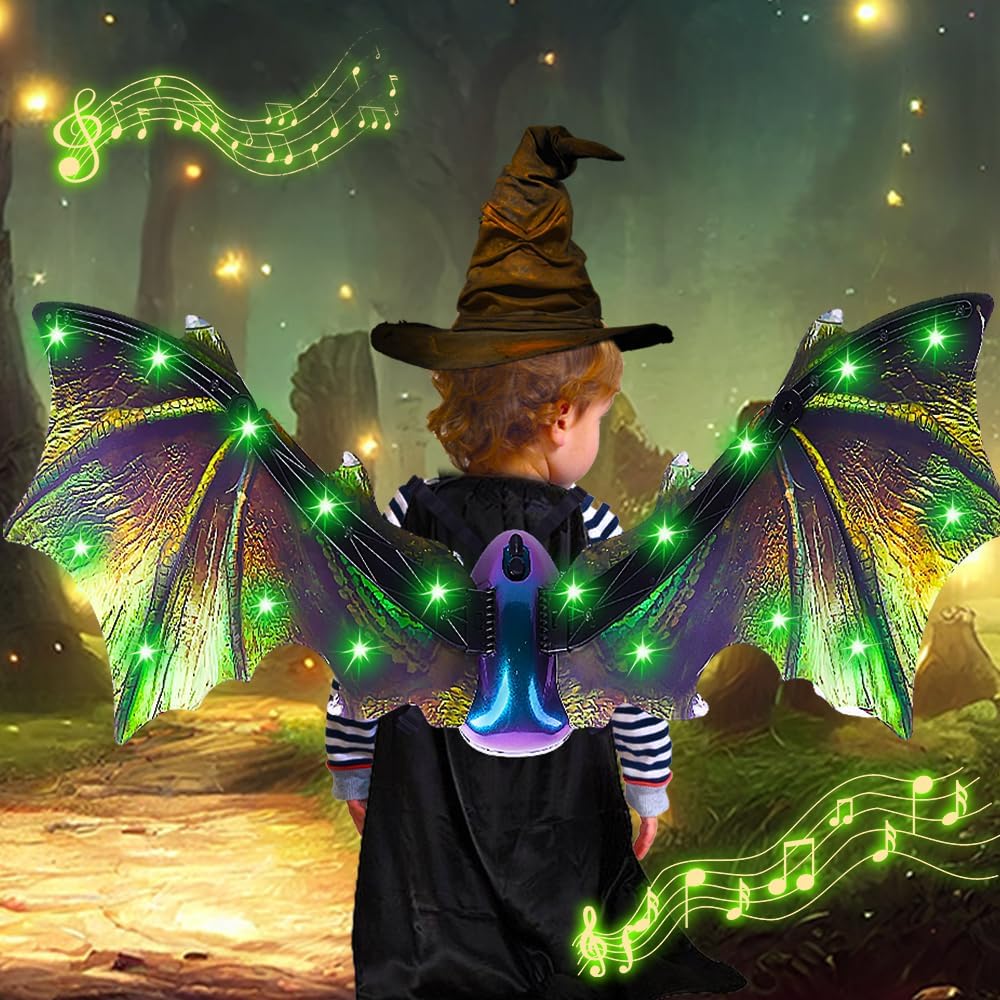 VATOS Electric Dragon Wings with LED Lights – Moving Dragon Wings with Music for Boys Man to Cosplay Dress Up
