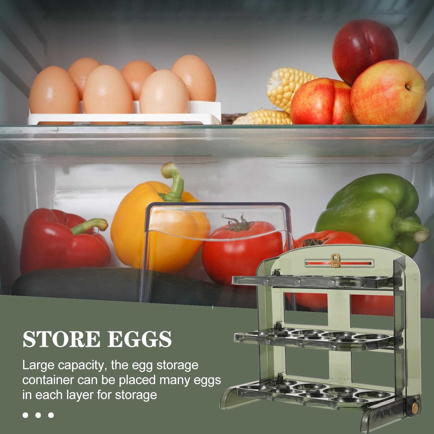 BESPORTBLE Soporte para huevos de 30 rejillas para refrigerador, contenedor de almacenamiento de huevos abatible de 3 capas para puerta de