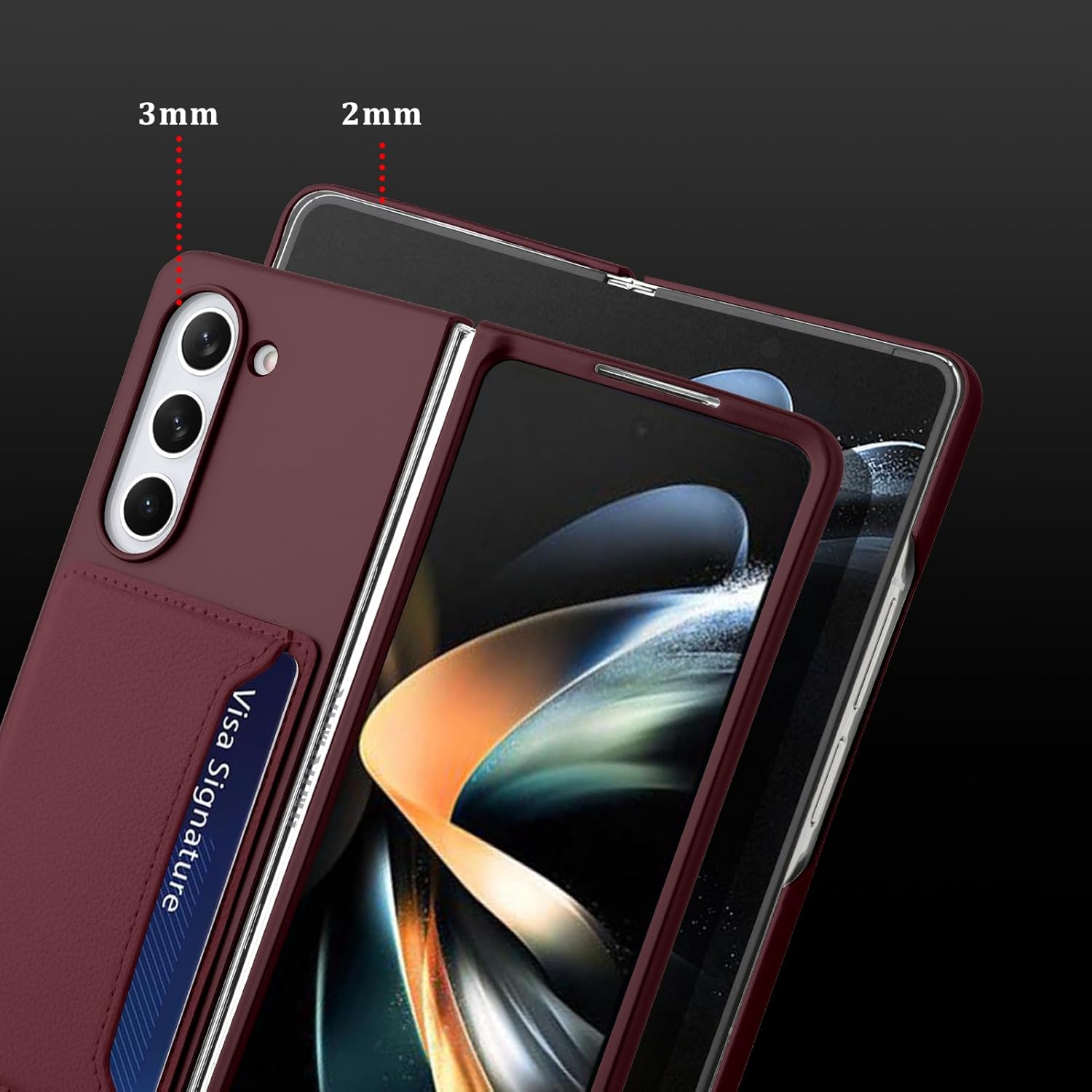 KANGHAR Funda tipo cartera para Samsung Galaxy Z Fold 5 con 2 ranuras para tarjetas de crédito, protección de cuerpo completo, funda delgada para
