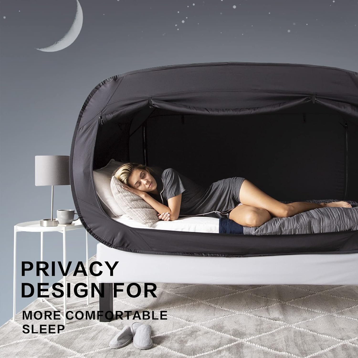 Tienda de campaña desplegable para privacidad, para uso en interiores, toldo para cama para dormir, con puerta doble y ventana de malla mosquitera,