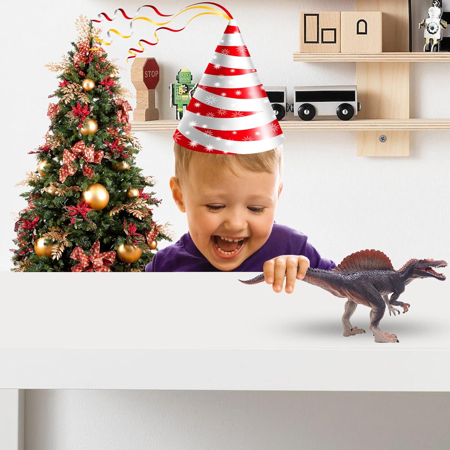 Gemini&Genius Figuras de acción de dinosaurio de Spinosaurus con mandíbula movible para cumpleaños de niños, suministros de fiesta para niños y