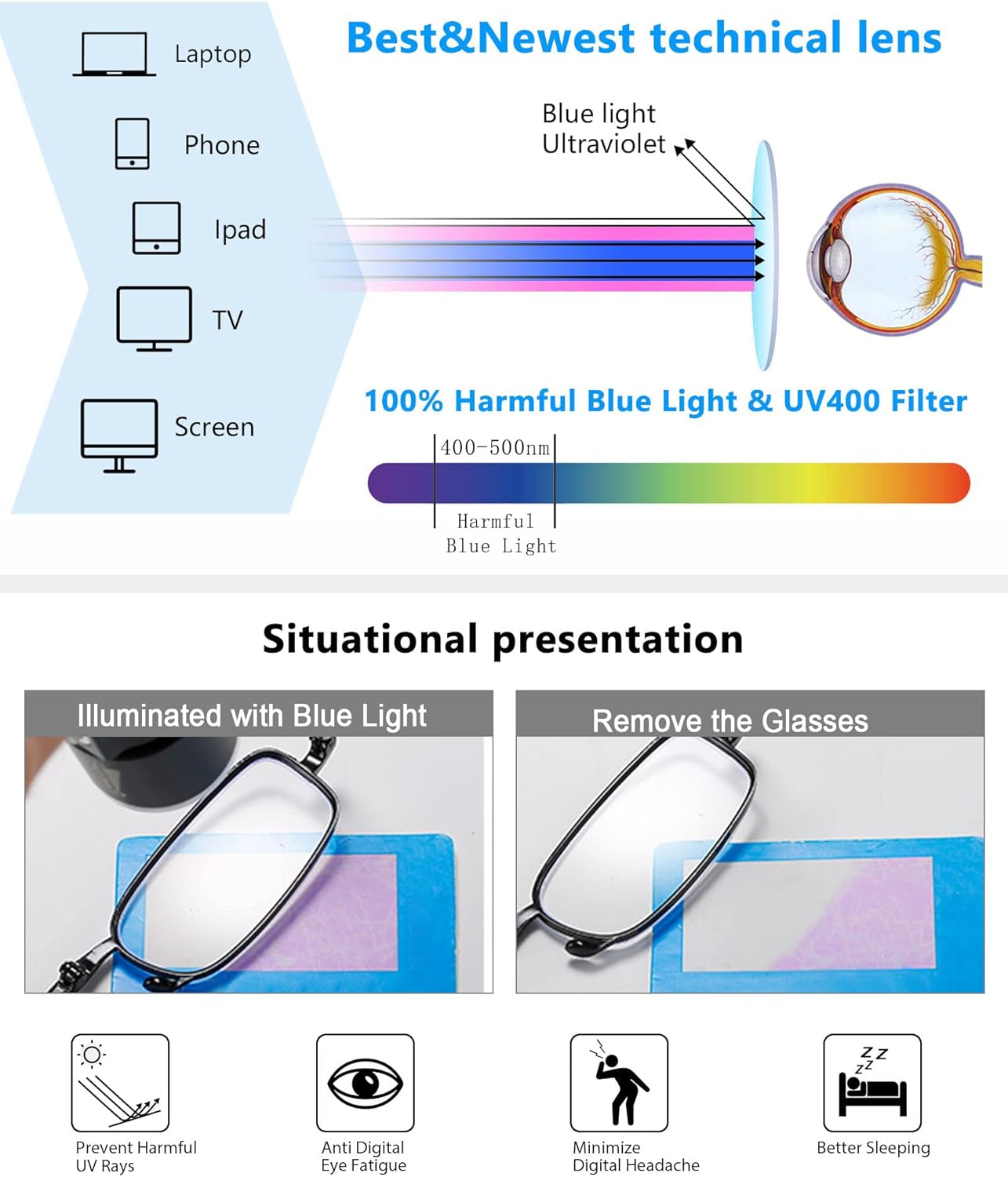 Paquete de 3 lentes de lectura plegables con llavero, bolsas compactas para mujeres y hombres, bloqueo de luz azul, bisagra de resorte, lectores de