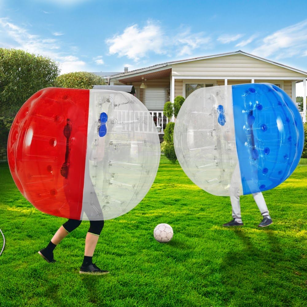 WACTO Pelota de parachoques inflable para adultos o niños, pelota de fútbol de burbujas de 5 pies de diámetro, fácil de inflar, bola zorb roja y