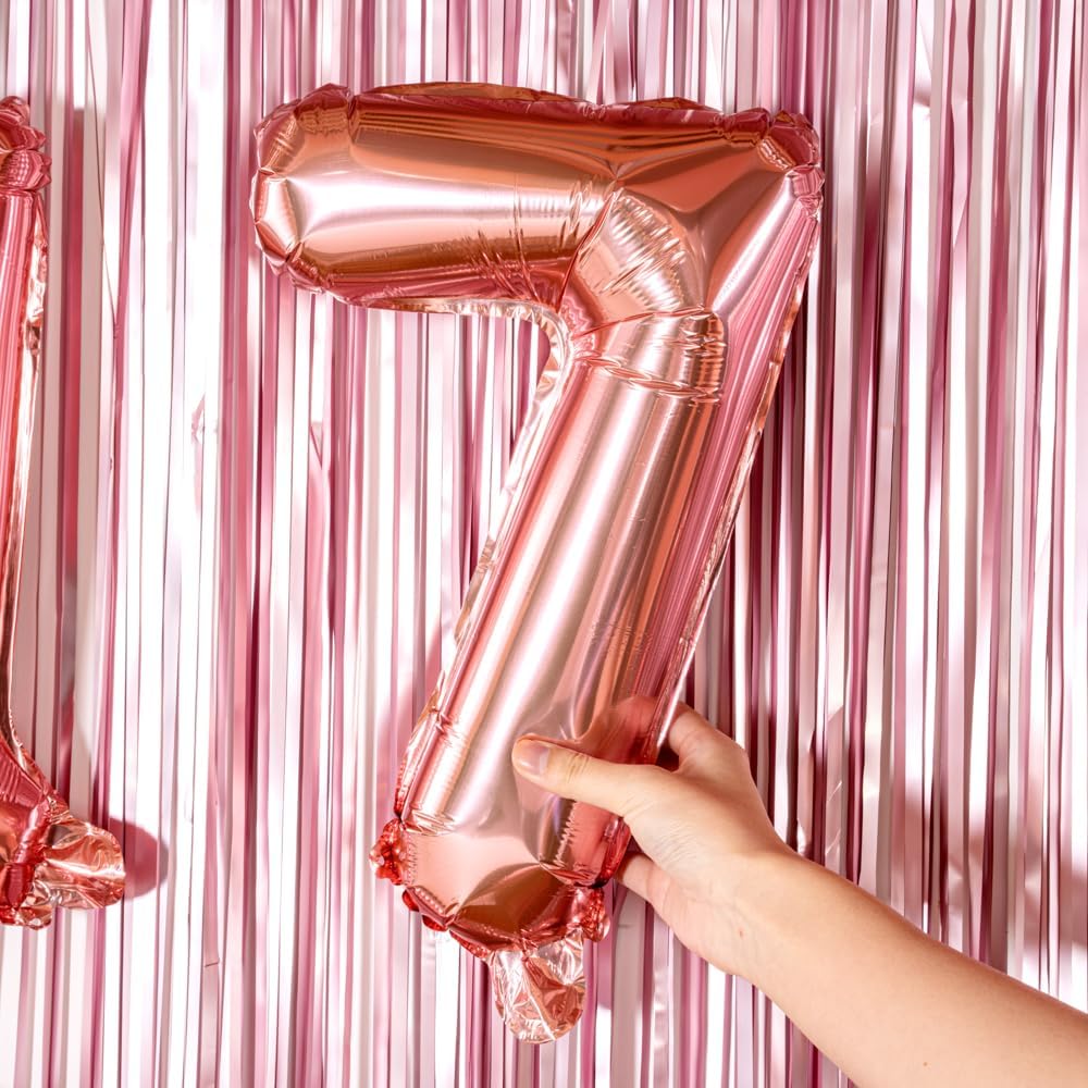 Balloonify – Globo con números de 16 pulgadas, 1 globo de fiesta reutilizable, número “7”, autosellado, globo metálico de aluminio dorado rosa,