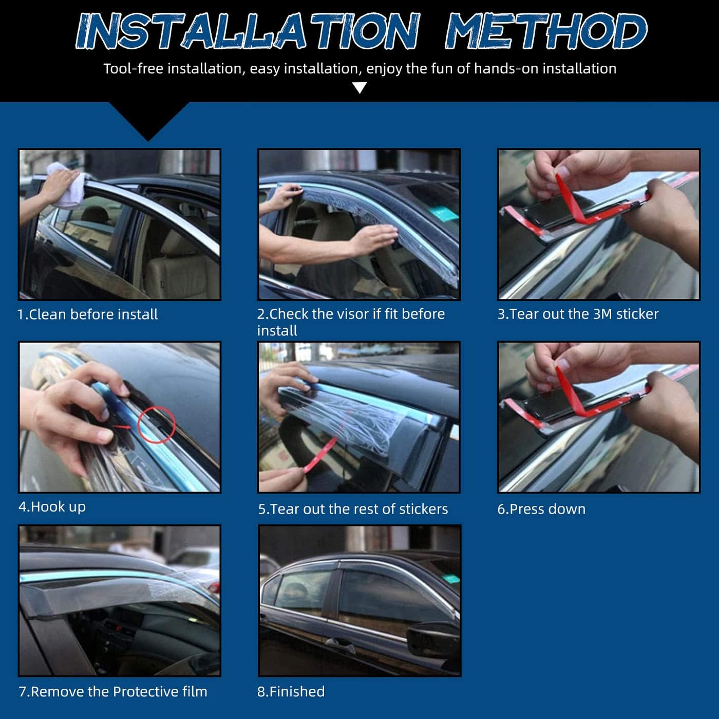 4 viseras de ventana compatibles con 14-18 X-TrailRogue Smoke Tint con borde cromado, cinta de montaje exterior, estilo clip, ventilación de PVC Sun
