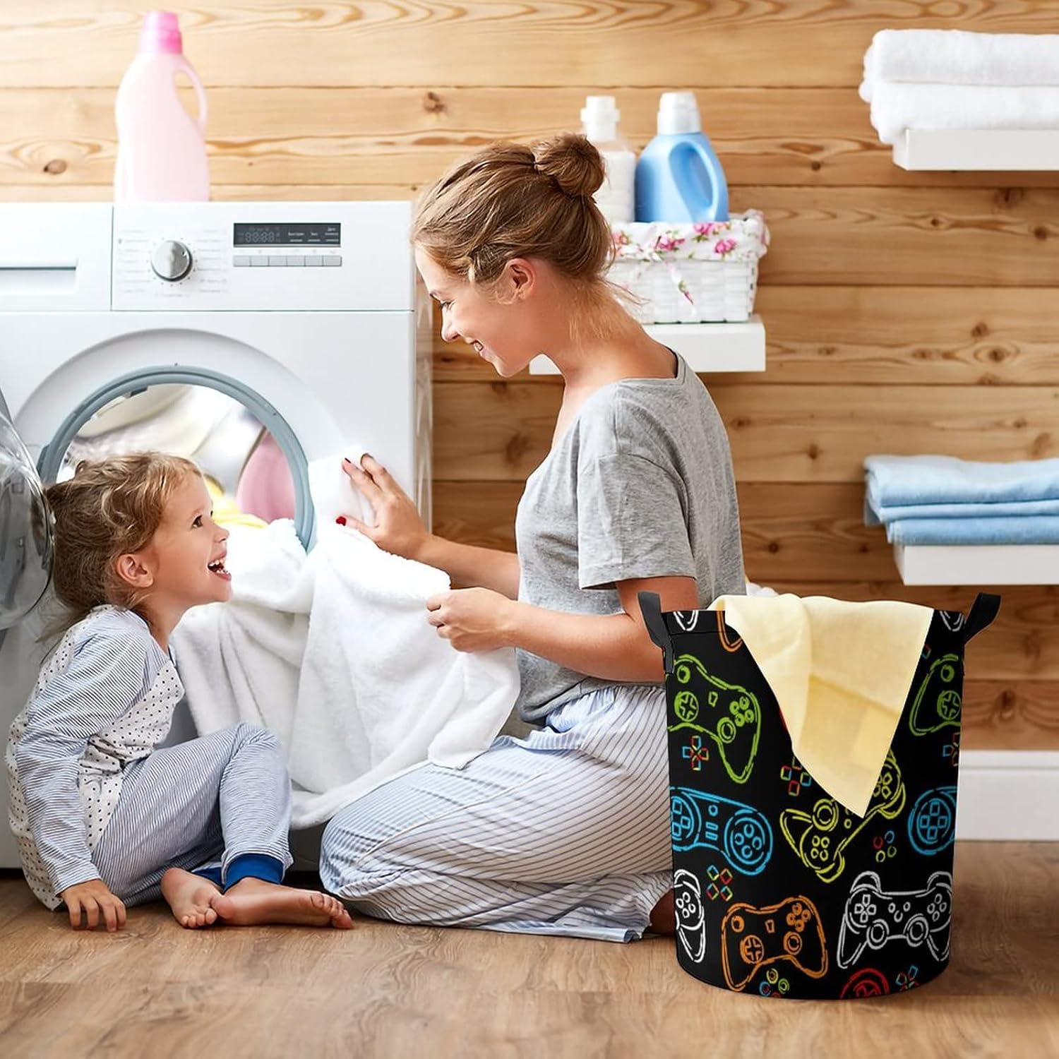 Cesta de lavandería para niños, controlador de juegos, ropa sucia, canasta pequeña para ropa sucia, joystick de neón, plegable, impermeable,