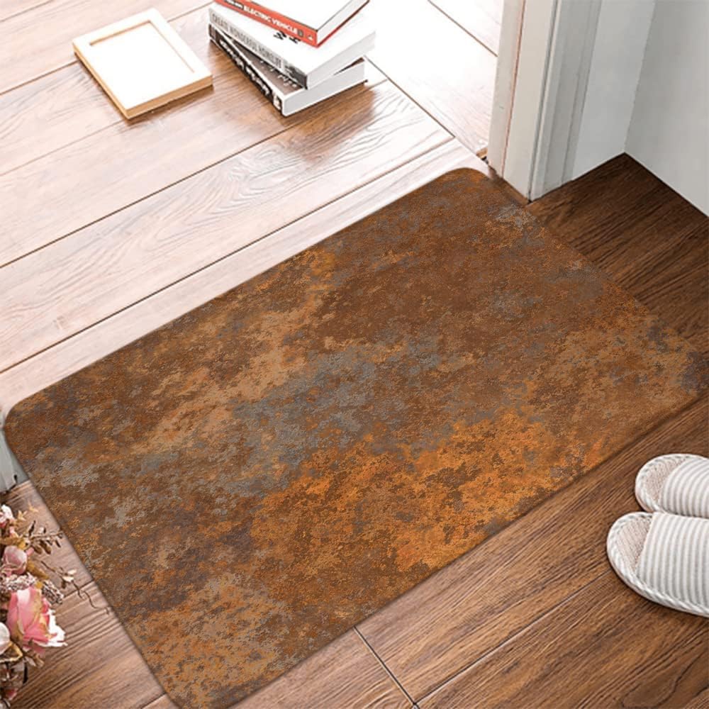 Tapetes de baño para baño, alfombras de decoración de baño, antideslizantes, color marrón rústico, cobre, metal, naranja, cubierta lavable, alfombra