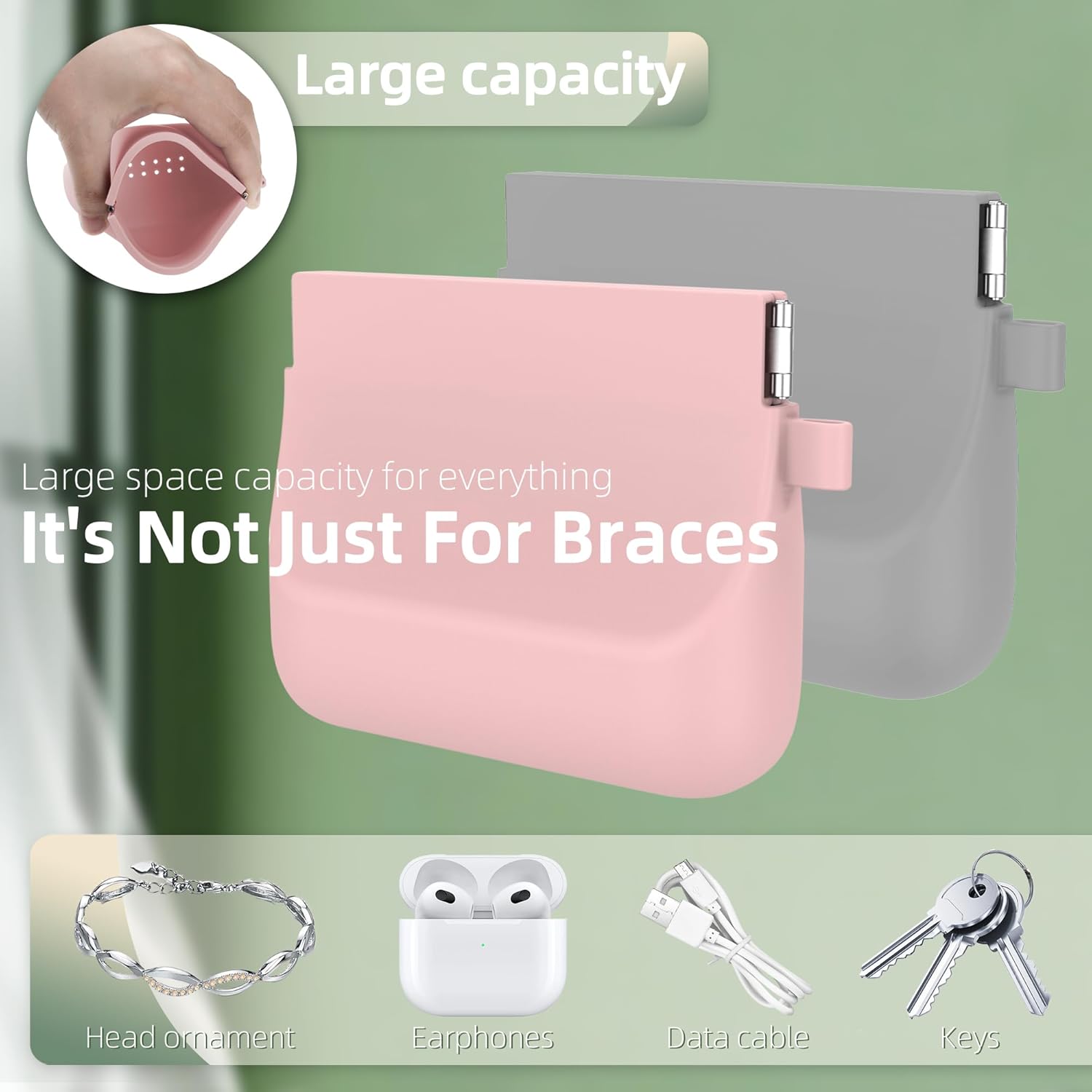Nearockle Paquete de 2 fundas de silicona con cordón, funda suave para dentaduras postizas con orificios de ventilación compatibles con Invisalign,