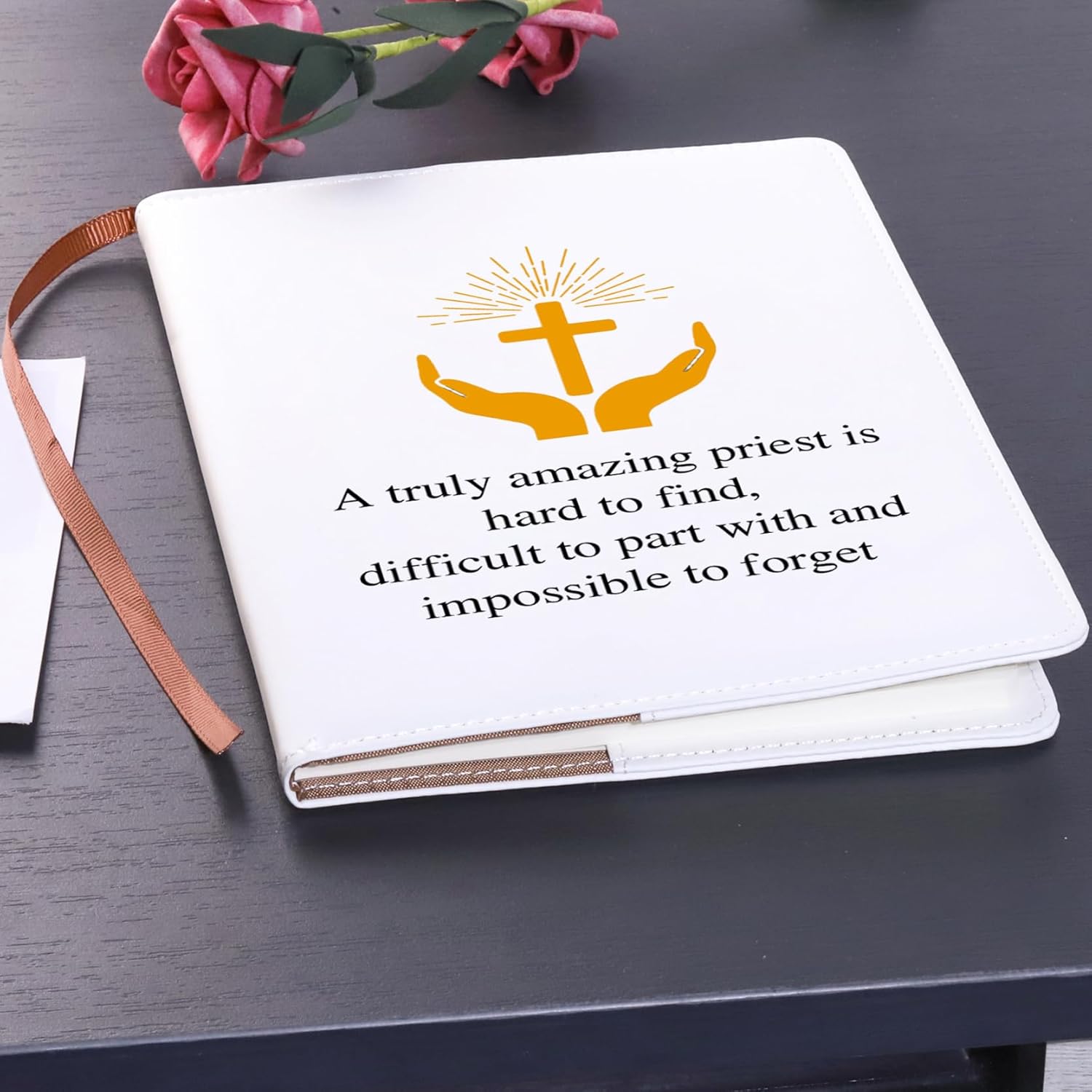 LQRI Catholic Priest Gift Church Priest Notebook Christian Religion Leather Notebook Journal Notebook Religious Gift (beige)