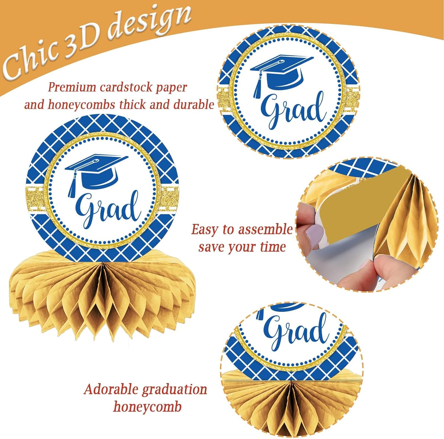 10 piezas de decoraciones de fiesta de graduación 2024 Felicidades graduados centros de mesa de panal de abeja Felicitaciones 2024 Felicitación de