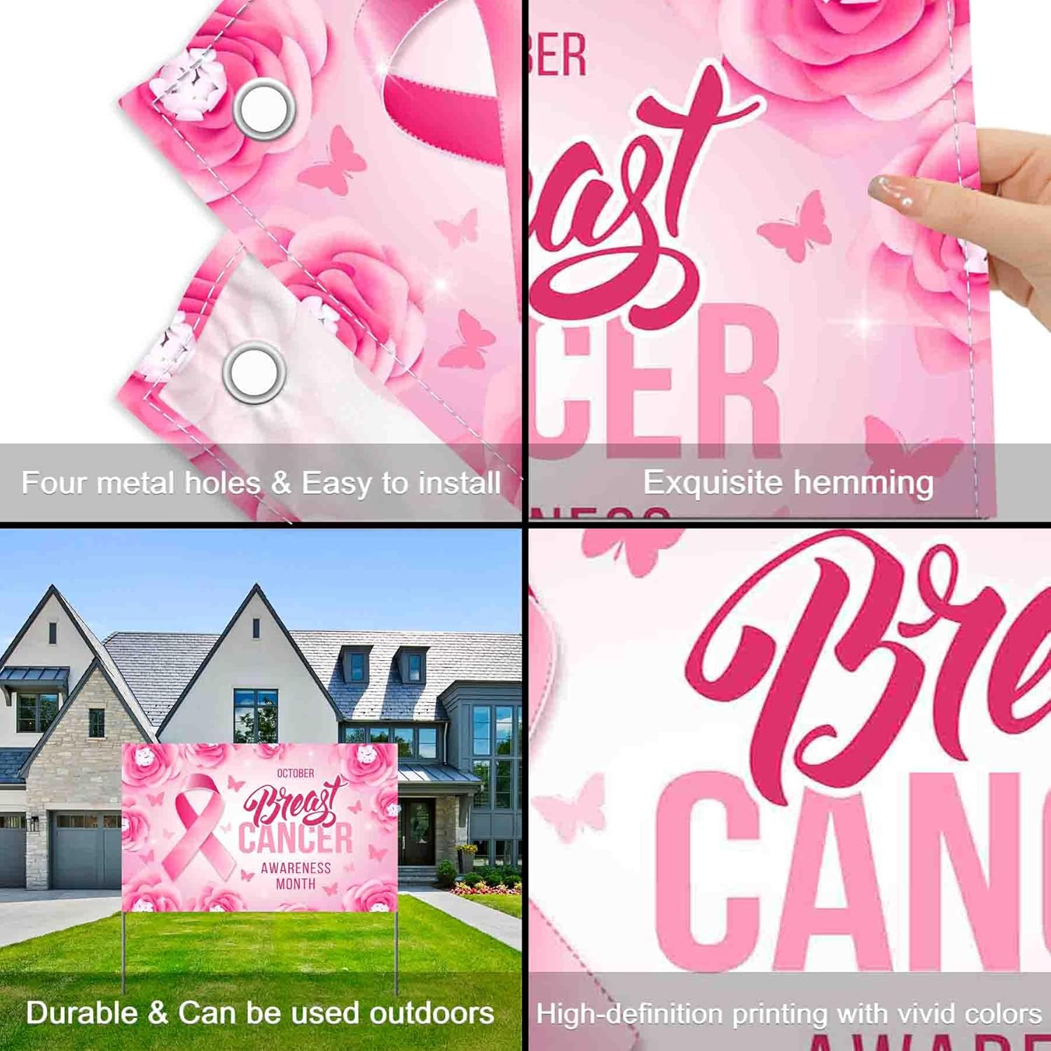 Telón de fondo de fotografía de concienciación sobre el cáncer de mama de 72 x 43 pulgadas, cinta rosa, fondo floral, decoración de fiesta de