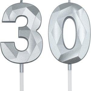 Velas de 30 cumpleaños para tartas, velas plateadas con forma de diamante 30 con forma de diamante, decoraciones de cumpleaños, suministros de Velas de 30 cumpleaños para tartas, velas plateadas con forma de diamante 30 con forma de diamante, decoraciones de cumpleaños, suministros de