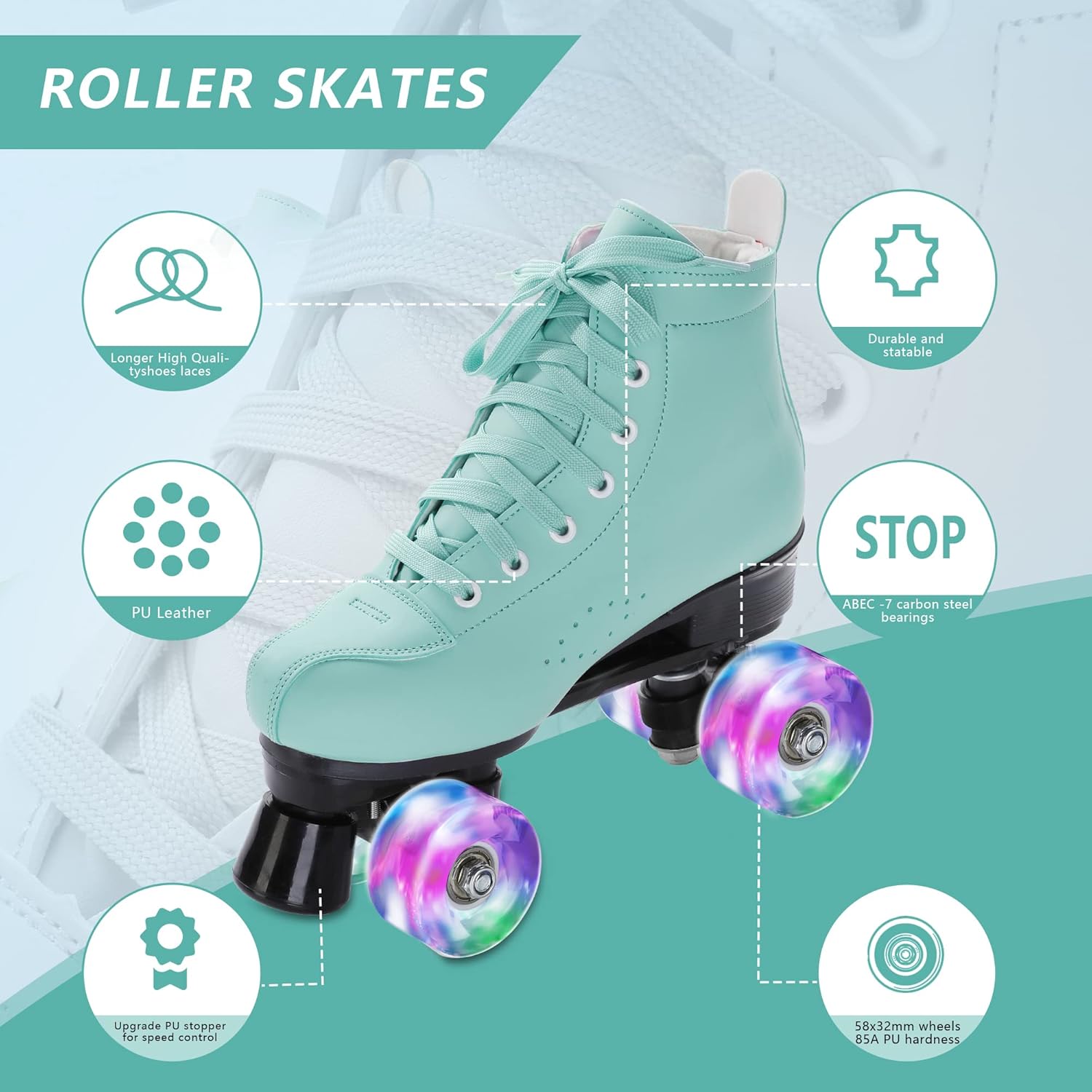 Perzcare Zapatos de patinaje para mujeres y hombres, clásicos de piel sintética, patines de doble fila para principiantes, patines profesionales