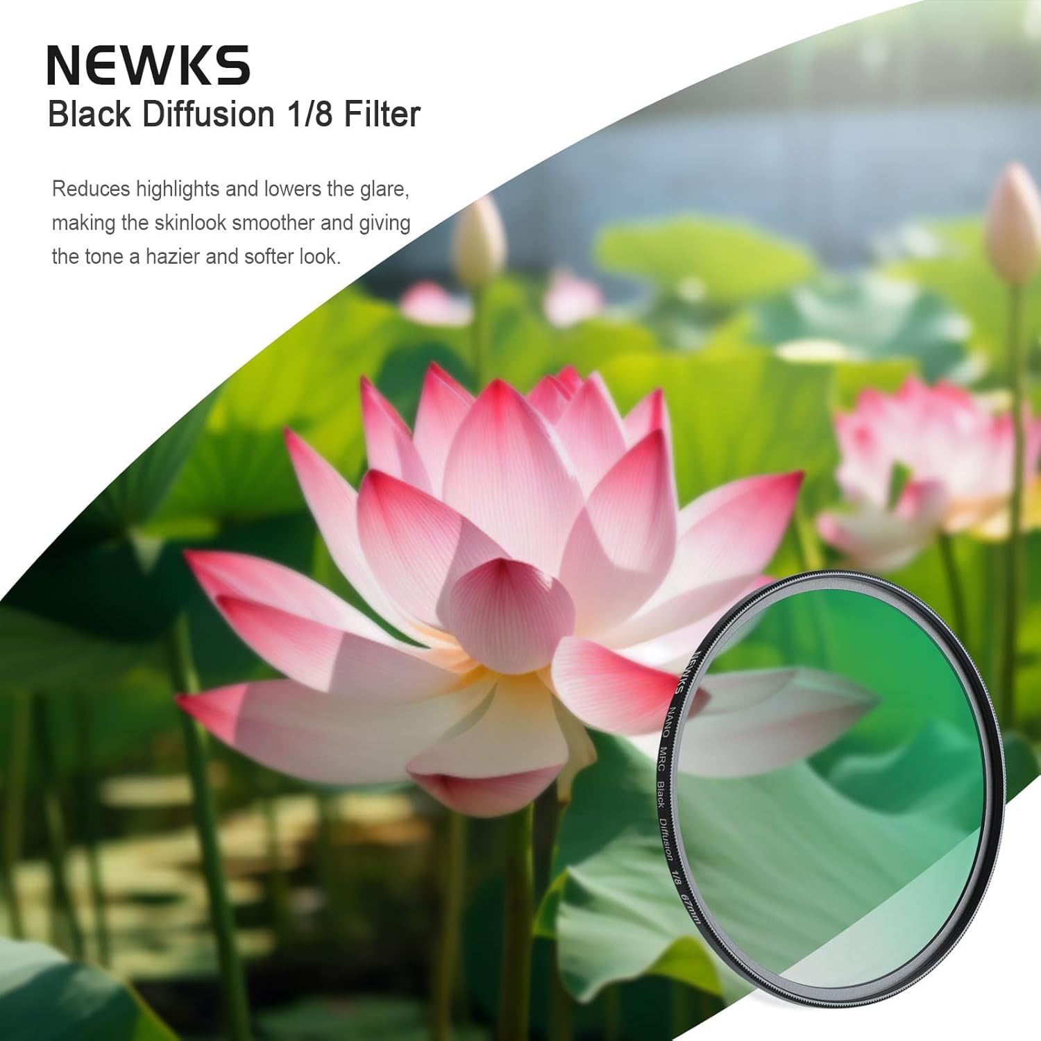 Filtro de difusión negra de 18 de 2.638 in, filtro de efecto cinematográfico de ensueño, ultra delgado, repelente al agua, resistente a los
