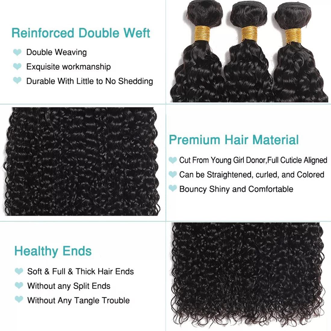 Paquetes de cabello humano ondulado profundo de 18, 18, 18 pulgadas, 12A, cabello humano rizado brasileño 100% sin procesar, paquetes de cabello