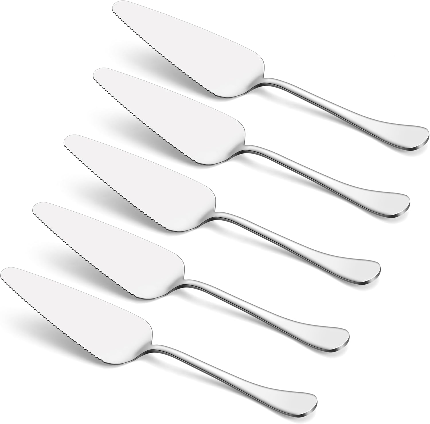 E-far – Servidor de pastel de 5 piezas, cortador de espátula de acero inoxidable para pastelería queso pizza, borde dentado con mango redondo,