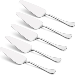 E-far – Servidor de pastel de 5 piezas, cortador de espátula de acero inoxidable para pastelería queso pizza, borde dentado con mango redondo, E-far – Servidor de pastel de 5 piezas, cortador de espátula de acero inoxidable para pastelería queso pizza, borde dentado con mango redondo,