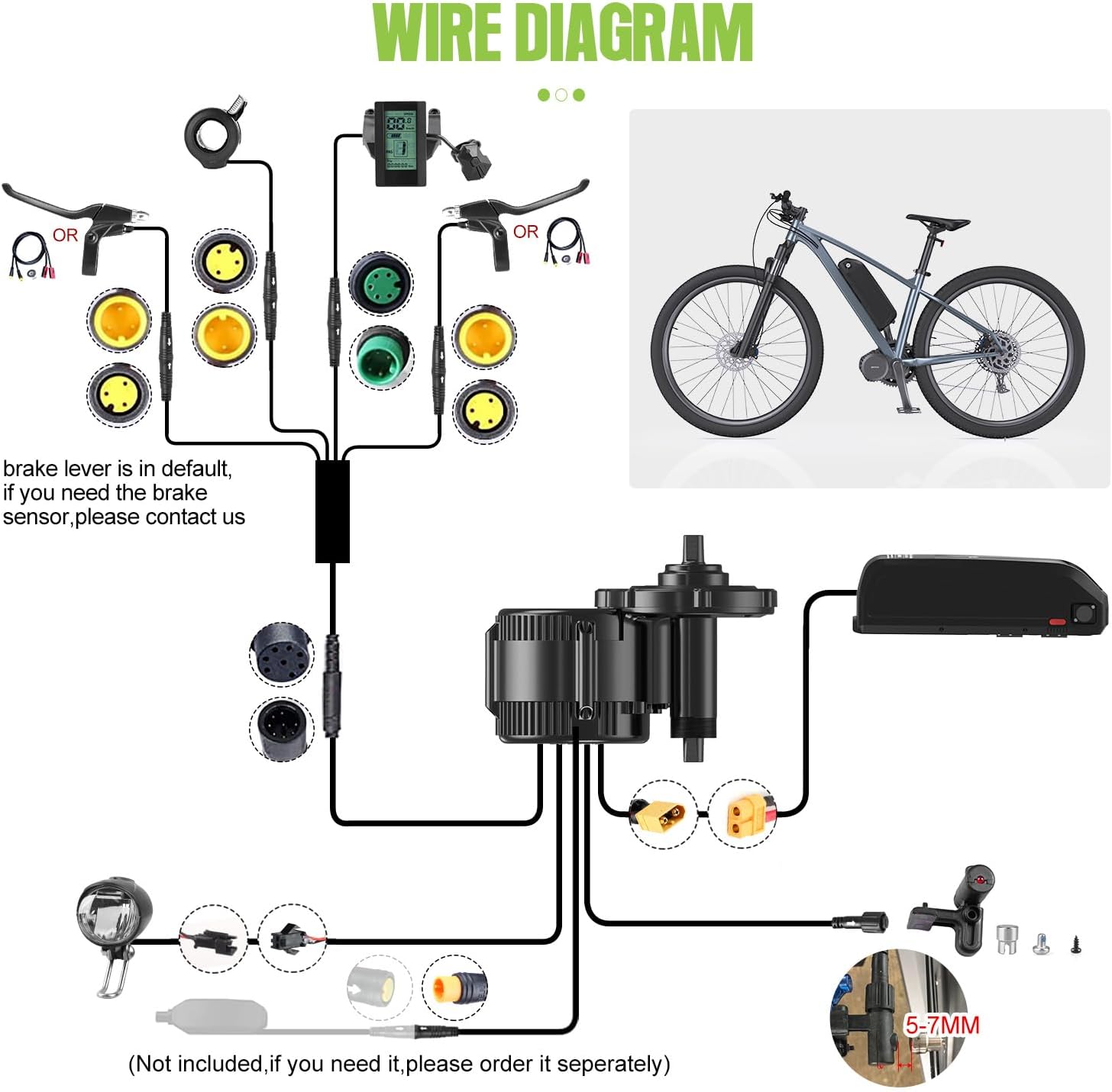 BAFANG Kit de transmisión media de 750 W con batería Opcional BBS02B 8FUN Kit de conversión de bicicleta eléctrica con pantalla LCD y plato, kit de