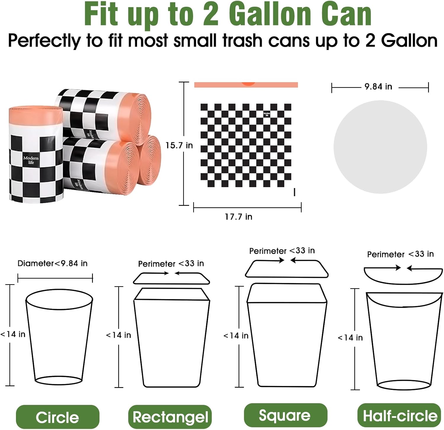 GloDeals – Bolsas de basura pequeñas de 2 galones, bolsas de basura pequeñas con cordón, 120 bolsas de basura duraderas pequeñas para baño, cocina,