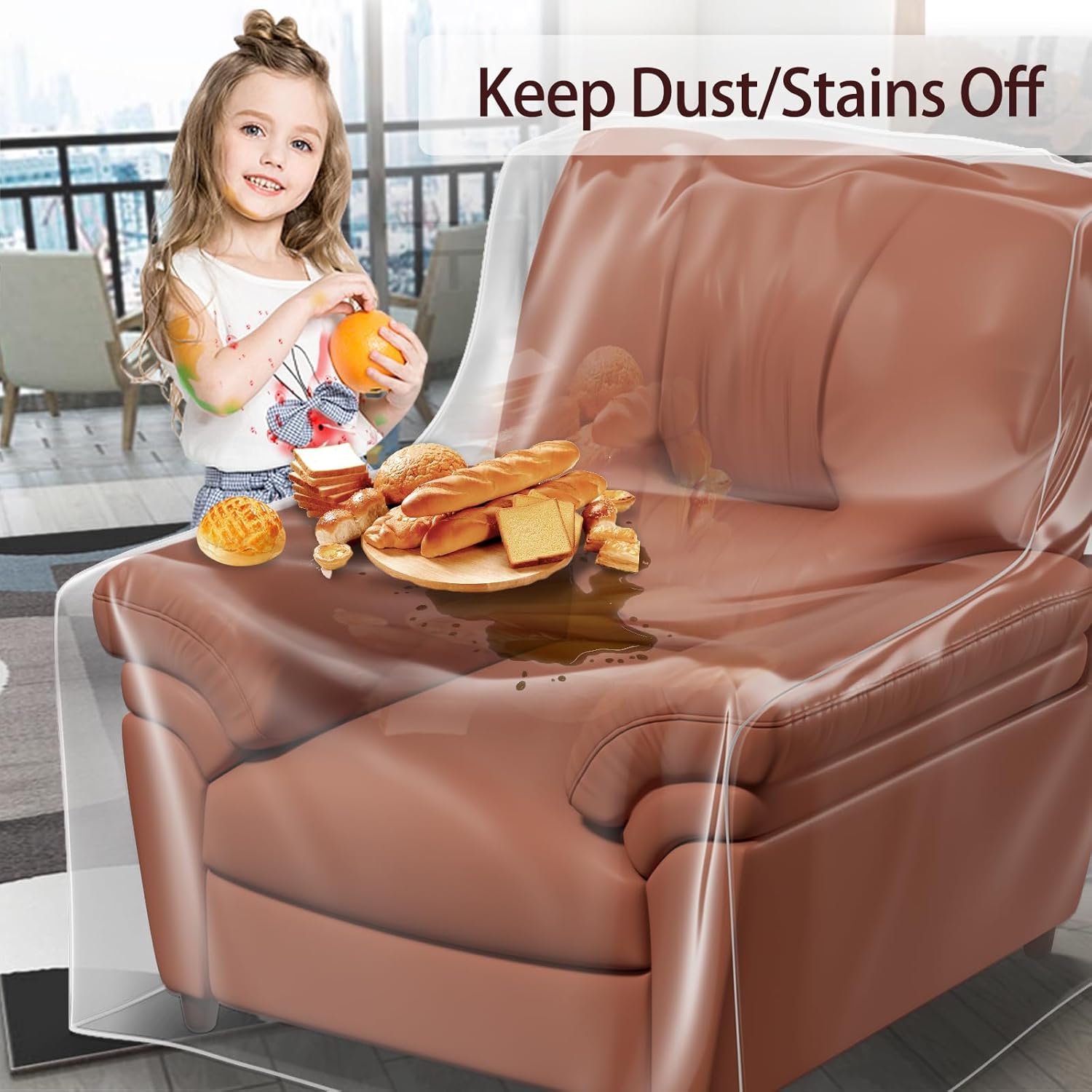 STARTWO Paquete de 2 fundas de plástico para sillón reclinable, transparente resistente, cubierta de vinilo transparente de PVC grueso, impermeable,