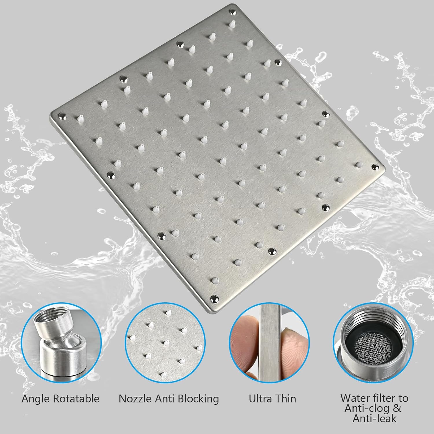 Combo de cabezal de ducha, cabezal de ducha de lluvia antifugas de 8 pulgadas con brazo de extensión ajustable de 11 pulgadas y cabezal de ducha de