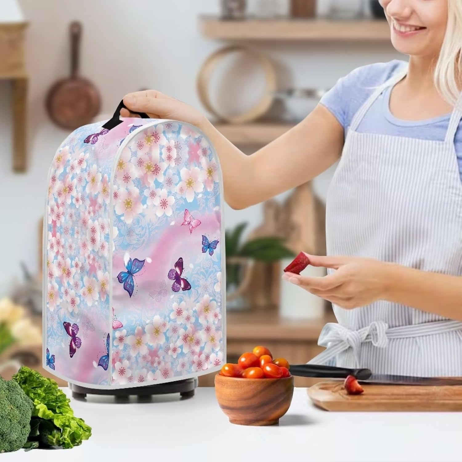 Blossoms – Funda acolchada para licuadora con diseño floral de mariposas para cocina, contra el polvo, huellas dactilares, protección fácil de