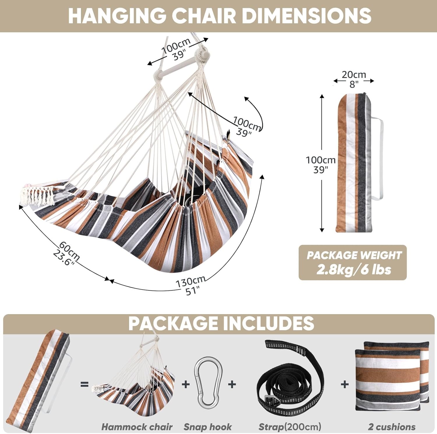 Chihee Hamaca, reposapiés, silla colgante, 2 cojines, mosquetón de correa fuerte incluido, barra separadora de metal plegable para mayor