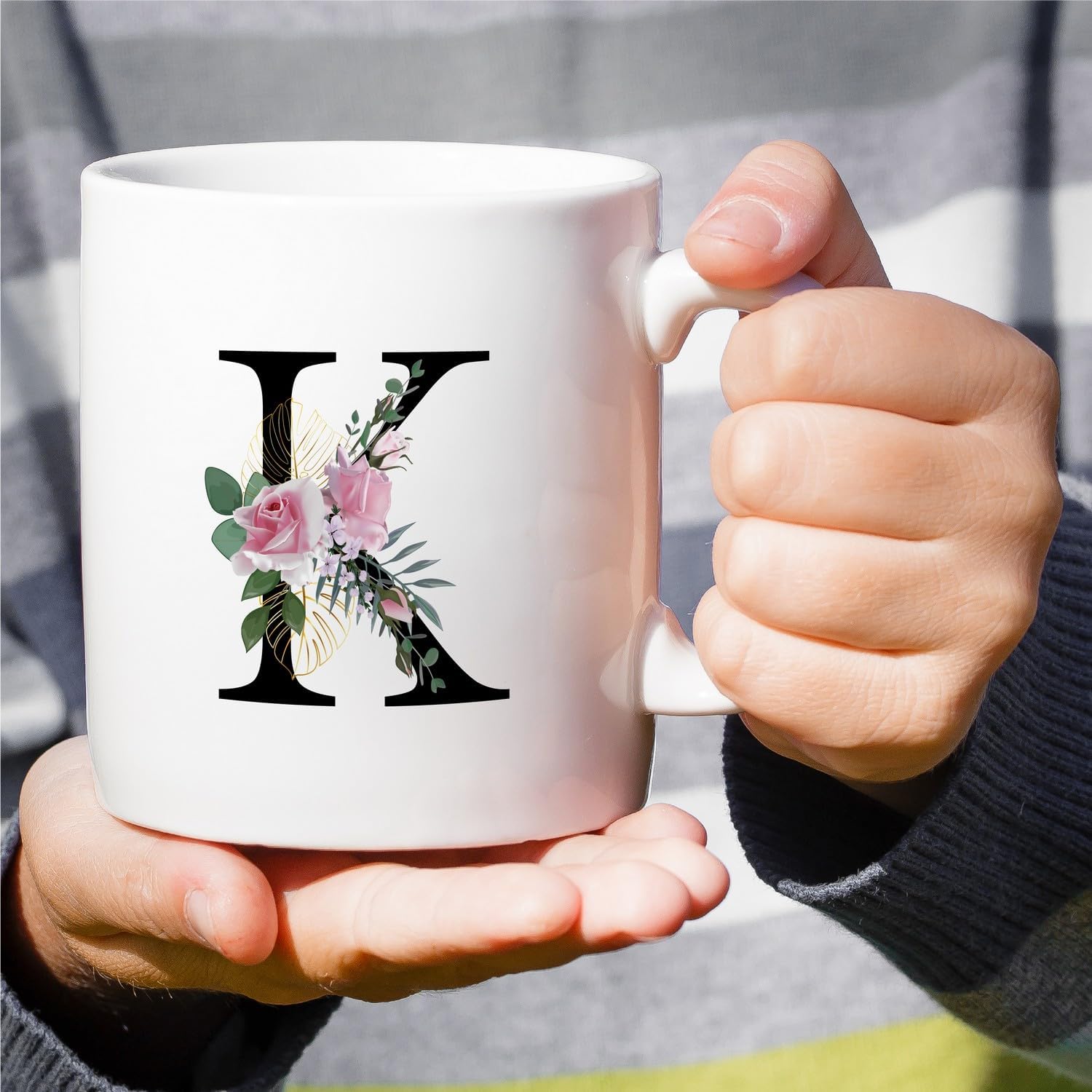 Retreez Ramo botánico floral inicial A-Z con monograma del alfabeto, taza de café de cerámica de 11 onzas  Agradecimiento agradecimiento, boda,
