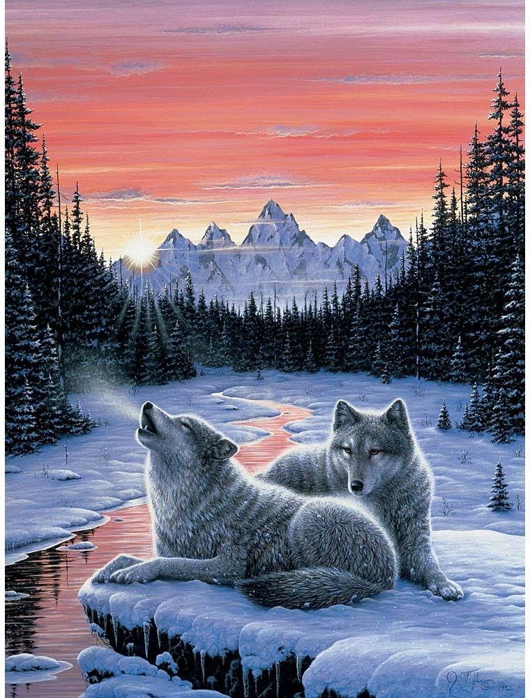 Brocas y piezas  1000 piezas de puzle brillante en la oscuridad  Winter’s Dawn, nieve invierno, lobo  por Artist Jeff Tift  1000 piezas Jigsaw