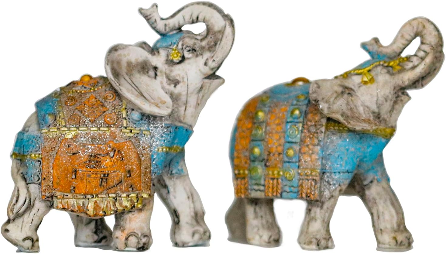 2 figuras coleccionables de elefante con tronco hacia arriba, estatuas perfectas para decoración del hogar, estatua de elefante africano regalo