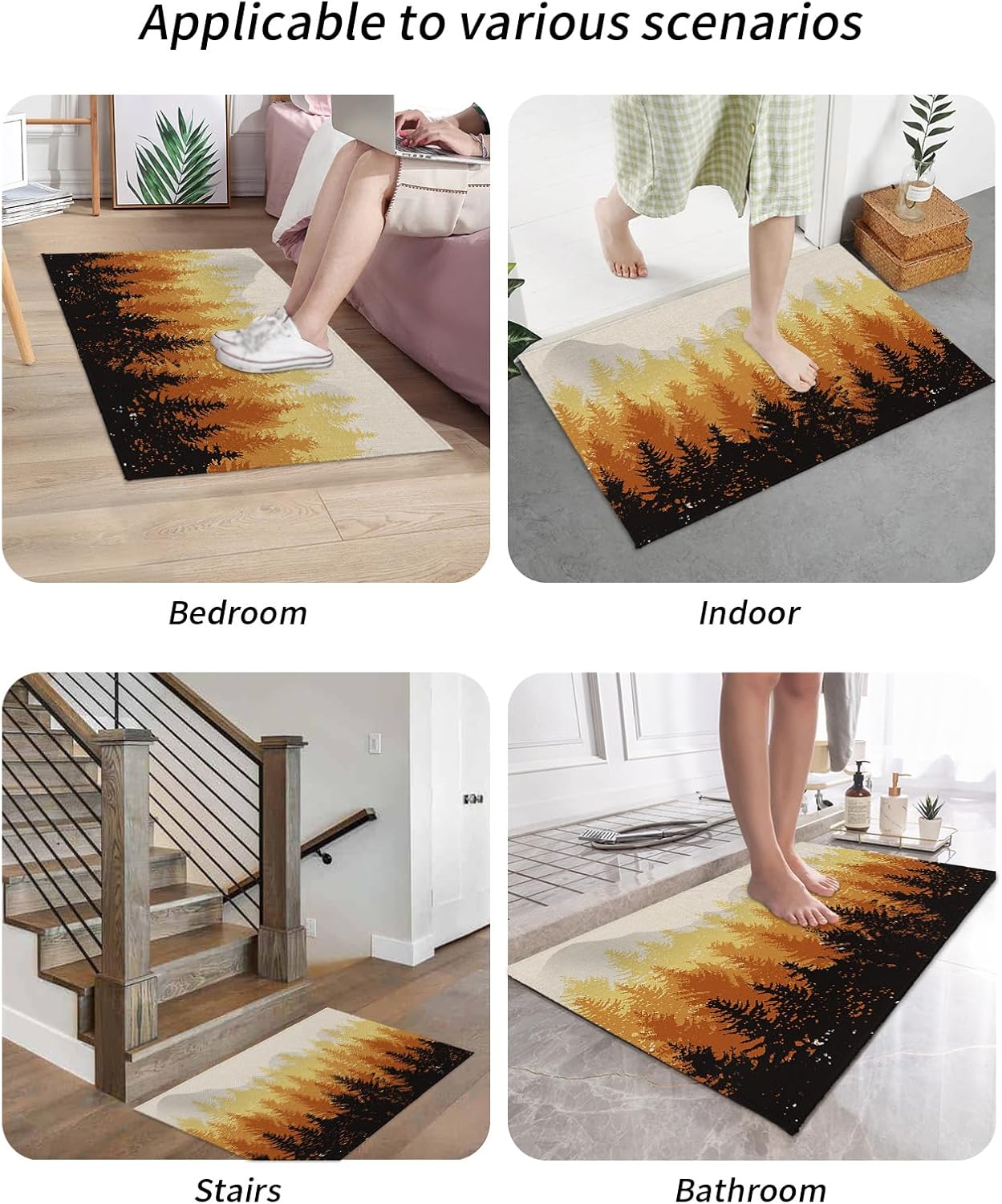 Tapete para puerta delantera, antideslizante, absorbente, para puerta de entrada, para interiores y exteriores, alfombras pequeñas, diseño de bosque