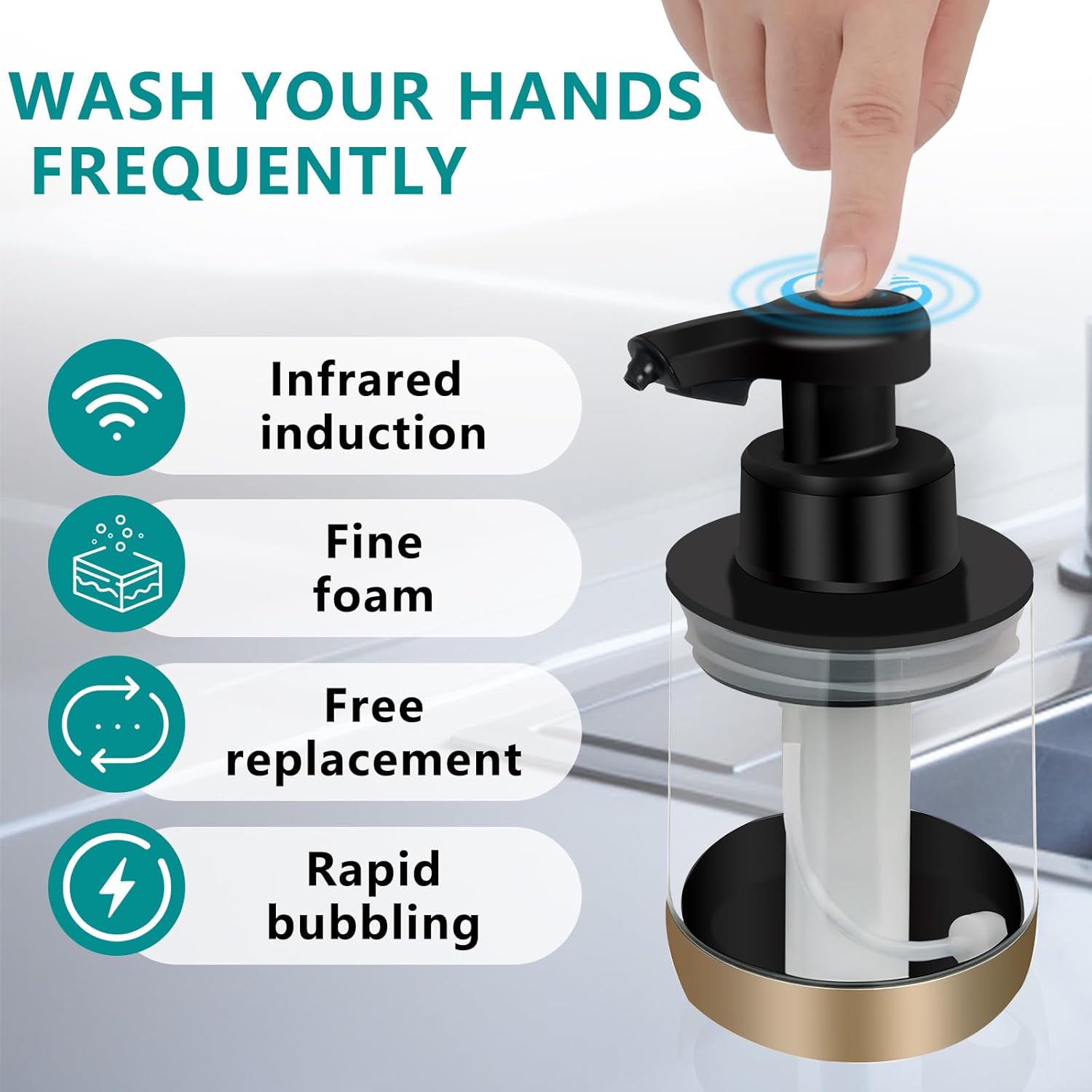 El dispensador automático de jabón de espuma para encimera es aplicable para cocinas, baños, inodoros, inducción infrarroja sin contacto tipo C