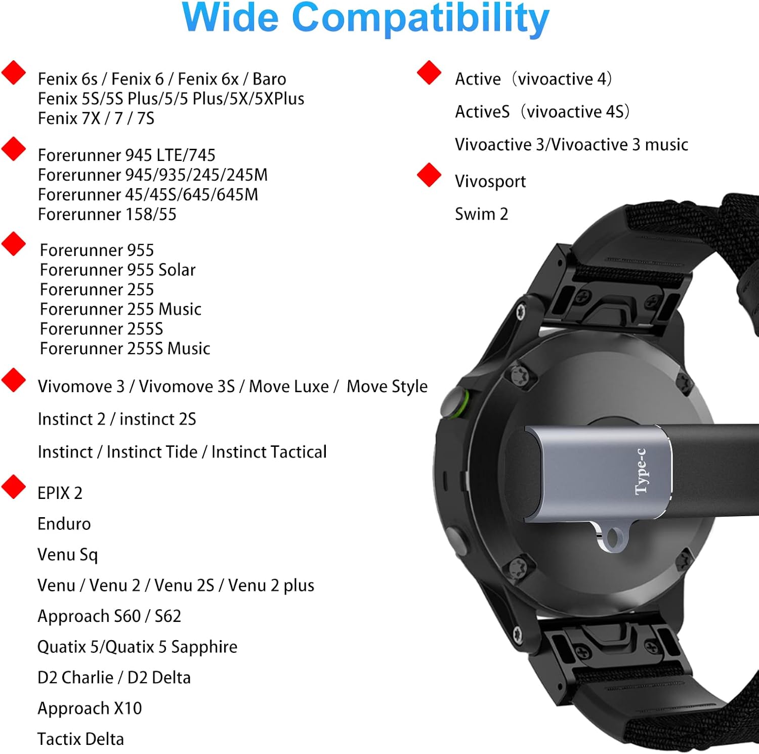 Watch Charger Adapters (2 Pack), Seminer USB-C Type C Female to Male Adapter Charging Connector with Dust Plug Compatible with Garmin Fenix