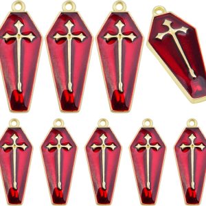 Aylifu 20 dijes de cruz esmaltada roja con diseño de ataúd con cruz para manualidades, pulseras, collares, joyería, decoración de fiesta, Esmalte Aylifu 20 dijes de cruz esmaltada roja con diseño de ataúd con cruz para manualidades, pulseras, collares, joyería, decoración de fiesta, Esmalte
