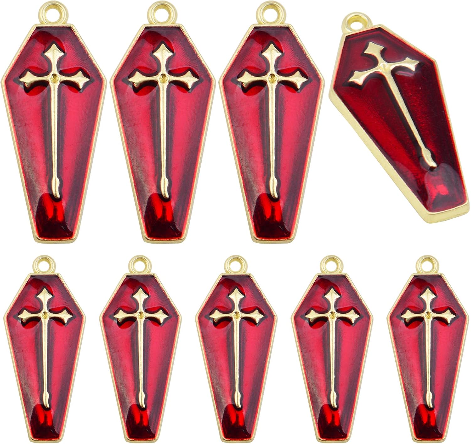 Aylifu 20 dijes de cruz esmaltada roja con diseño de ataúd con cruz para manualidades, pulseras, collares, joyería, decoración de fiesta, Esmalte