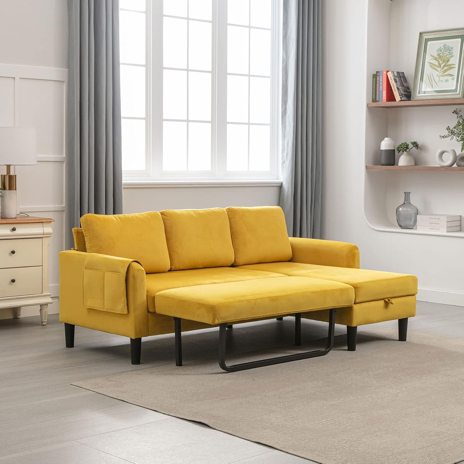 Akrenar Sofá modular reversible con almacenamiento, moderno sofá cama de tela de terciopelo en forma de L, sofás seccionales para sala de estar,