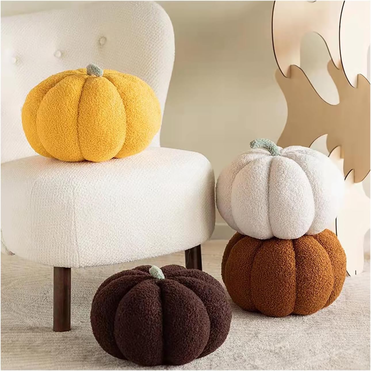 Eoieov Lindas almohadas de calabaza 3D para cama, sofá, automóvil, almohada decorativa creativa con forma de calabaza, cojín de vellón de cordero