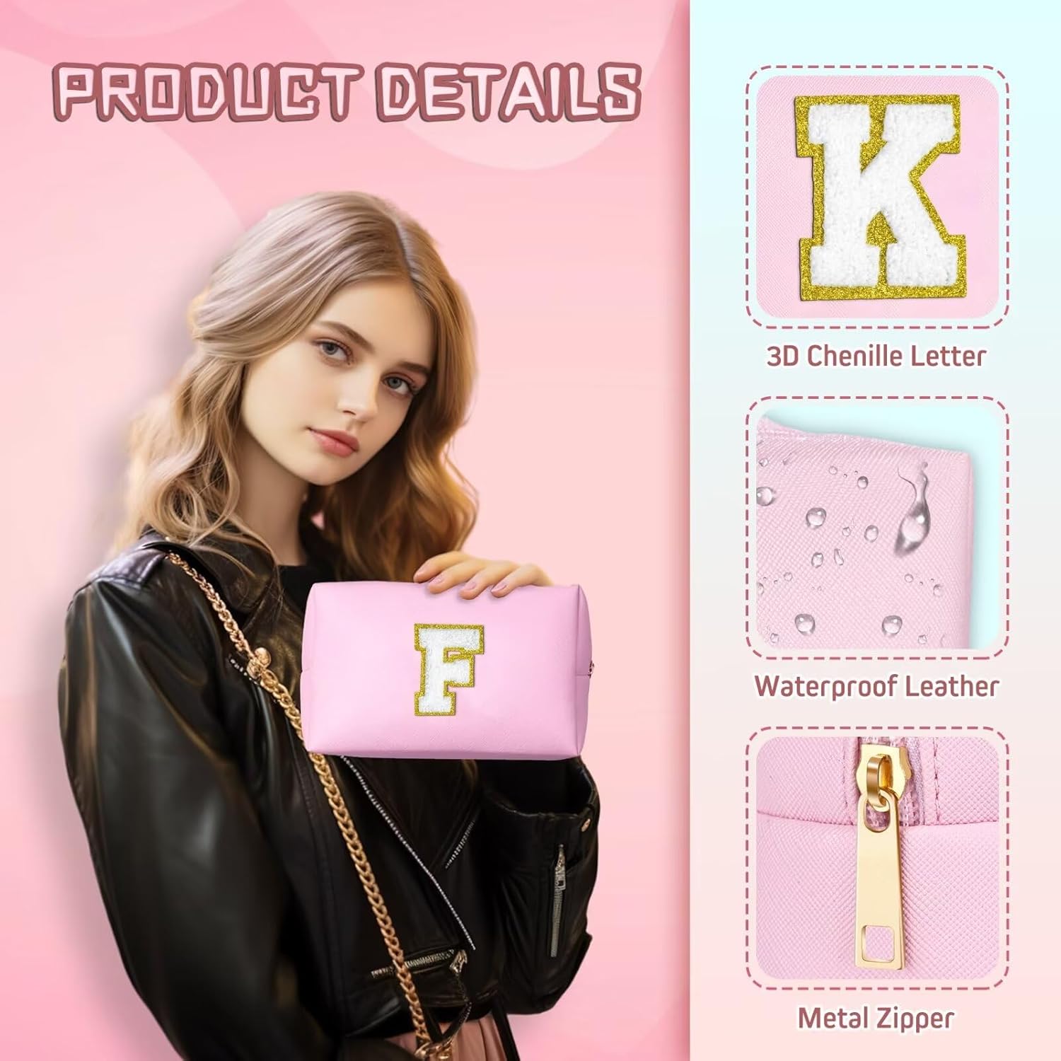 Bolsa de maquillaje para mujer, Rosado, 40