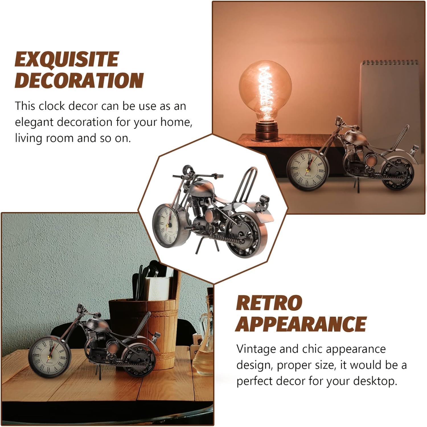 FOMIYES Decoración de la motocicleta Figura de la motocicleta reloj despertador de mesa Retro clásico hecho a mano de hierro forma de motocicleta